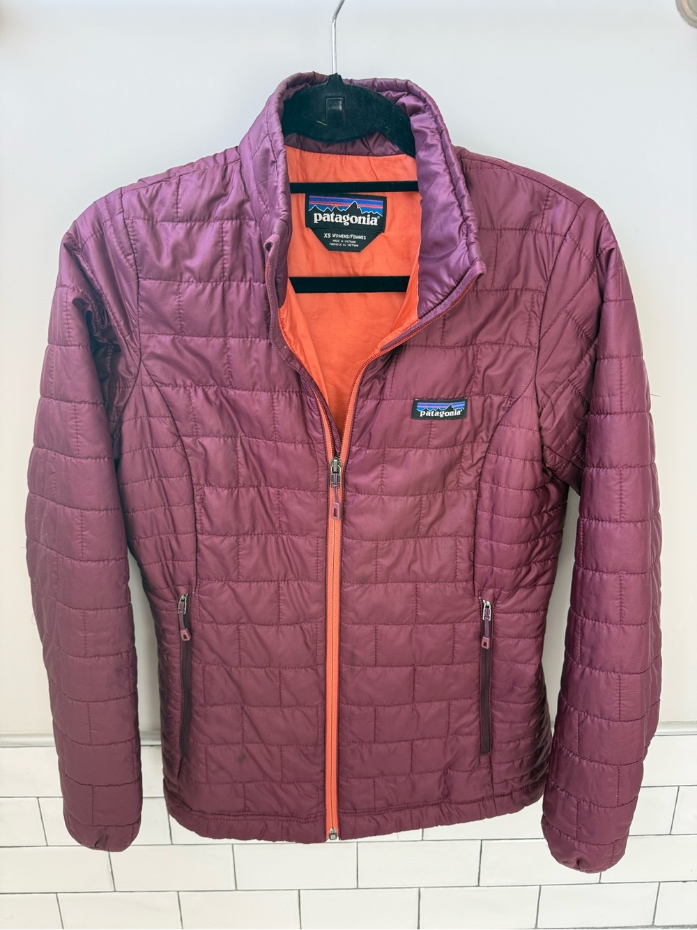 Patagonia Nano Puff Jacket - Burgundy Exterior with Orange Lining